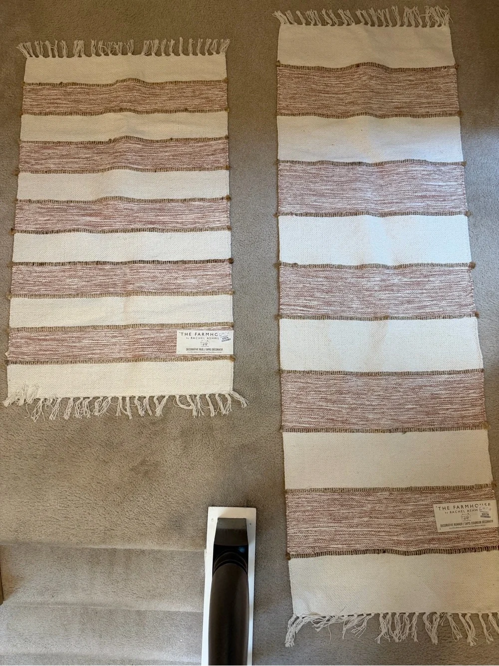 The Farmhouse Collection Cream and Brown Striped Cotton Runner and Mat Set